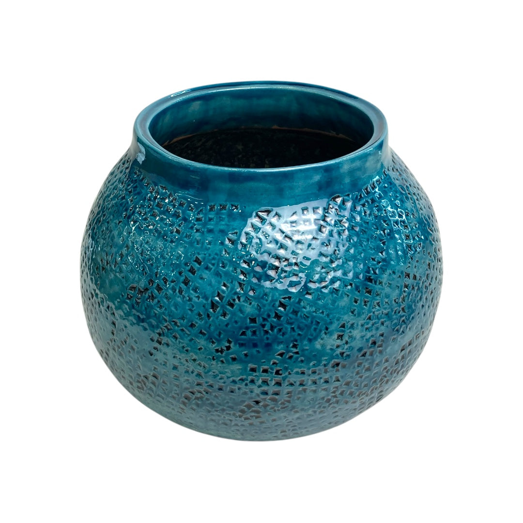 shallow blue pot