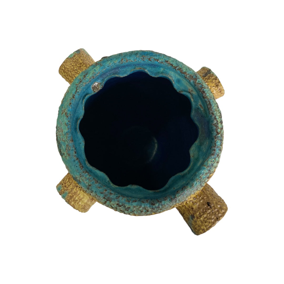 【新作】草月陶房一点もの　黄色マット-水色